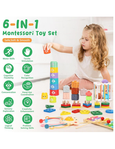 Juguetes Montessori FlufiFiea 6 en 1 para Bebés 6-12 Meses