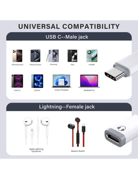 Adaptador de Audio USB-C a Lightning Mxcudu - Compatible iPhone 16/15