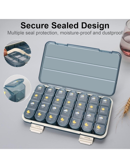 Organizador de Pastillas Acedada 4 Veces al Día 7 Días Azul