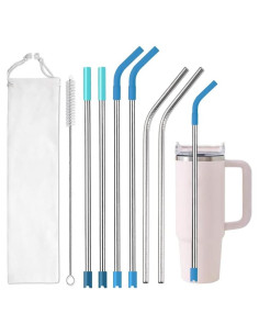 Juego de 16 Pajitas de Acero Inoxidable ZQHZDZ con Silicona