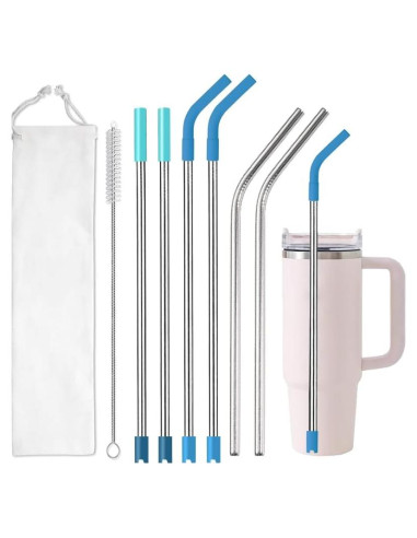 Juego de 16 Pajitas de Acero Inoxidable ZQHZDZ con Silicona