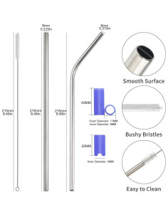 Juego de 16 Pajitas de Acero Inoxidable ZQHZDZ con Silicona 2