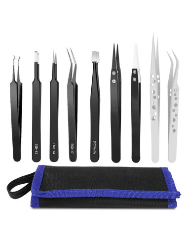 Juego de Pinzas de Precisión HANDSKIT - 9 Piezas de Acero Inoxidable