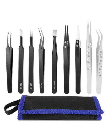 Juego de Pinzas de Precisión HANDSKIT - 9 Piezas de Acero Inoxidable