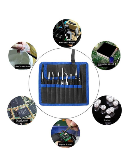 Juego de Pinzas de Precisión HANDSKIT - 9 Piezas de Acero Inoxidable