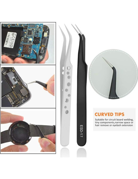 Juego de Pinzas de Precisión HANDSKIT - 9 Piezas de Acero Inoxidable