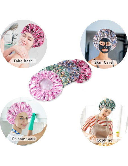 4 Gorras de Ducha Reutilizables CHFONG - Impermeables y Elásticas