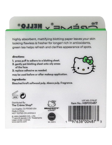 Papel Absorbente Matcha The Crme Shop x Hello Kitty + Espejo