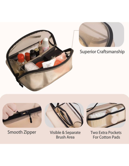 Bolsa de Maquillaje de Viaje Beige - Organizador Cosmético 24.5x12.5x13 cm