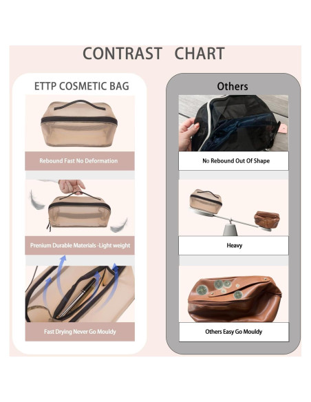 Bolsa de Maquillaje de Viaje Beige - Organizador Cosmético 24.5x12.5x13 cm