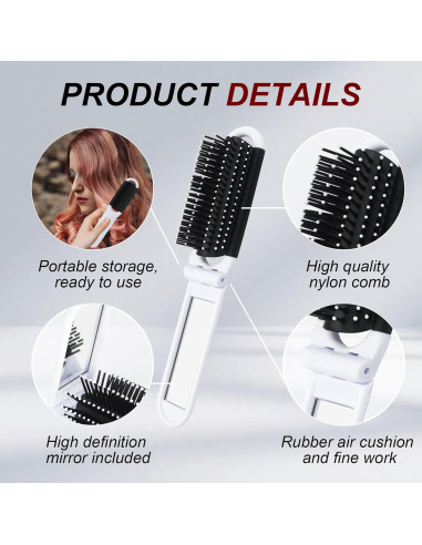 Set de 3 Cepillos de Pelo Plegables con Espejo Qjaiune