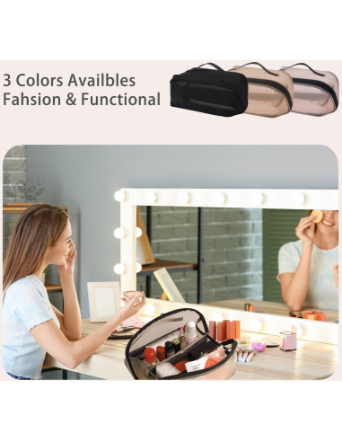 Bolsa de Maquillaje de Viaje Beige - Organizador Cosmético 24.5x12.5x13 cm