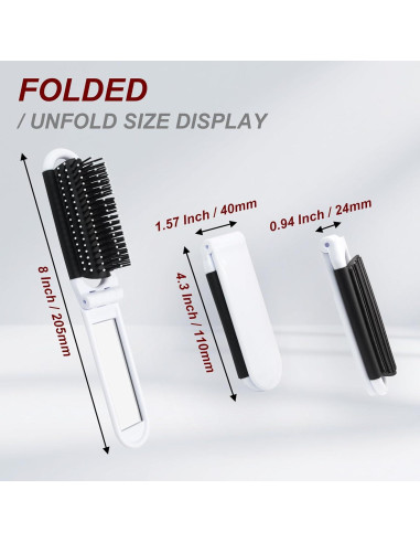 Set de 3 Cepillos de Pelo Plegables con Espejo Qjaiune