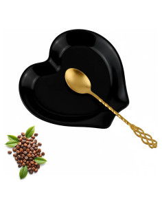 Descanso de cuchara de cerámica corazón negro 12cm para café