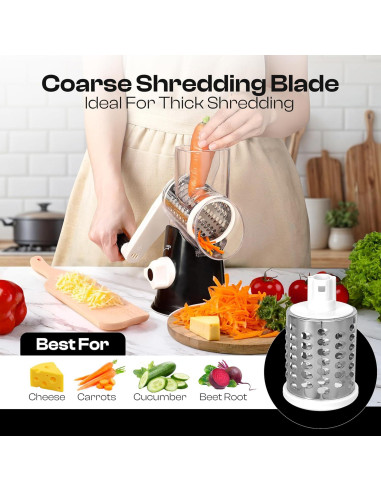 Rallador de Queso Rotatorio Reecaz con Manivela y Base de Succión