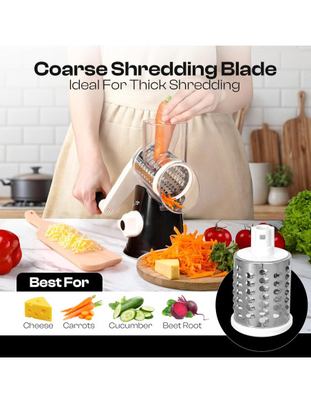 Rallador de Queso Rotatorio Reecaz con Manivela y Base de Succión