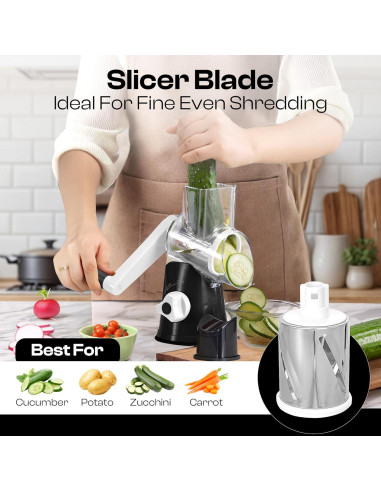 Rallador de Queso Rotatorio Reecaz con Manivela y Base de Succión