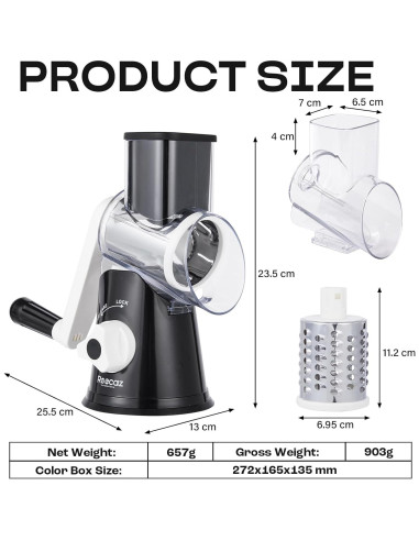 Rallador de Queso Rotatorio Reecaz con Manivela y Base de Succión