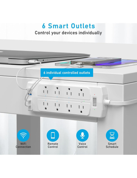 Regleta de Enchufes Inteligente Yozisital 2 Clavijas 8 Enchufes 4 USB