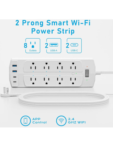 Regleta de Enchufes Inteligente Yozisital 2 Clavijas 8 Enchufes 4 USB