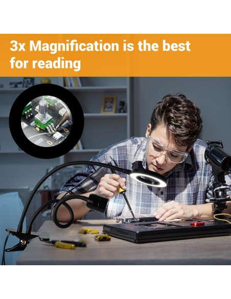 Luz de Lectura LED TraLiGu con Lente de Aumento 3X y Clip