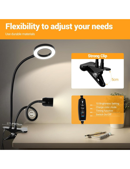 Luz de Lectura LED TraLiGu con Lente de Aumento 3X y Clip