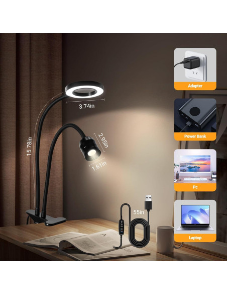 Luz de Lectura LED TraLiGu con Lente de Aumento 3X y Clip