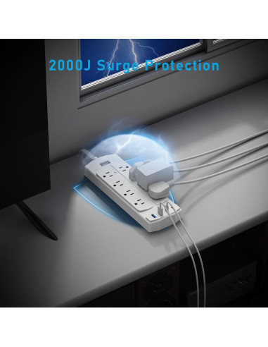 Regleta de Enchufes Inteligente Yozisital 2 Clavijas 8 Enchufes 4 USB