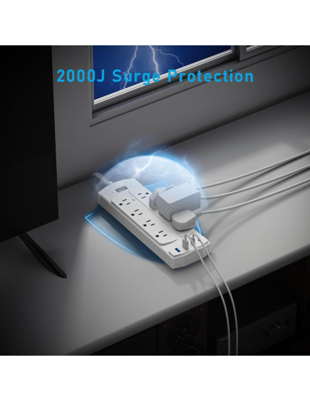 Regleta de Enchufes Inteligente Yozisital 2 Clavijas 8 Enchufes 4 USB