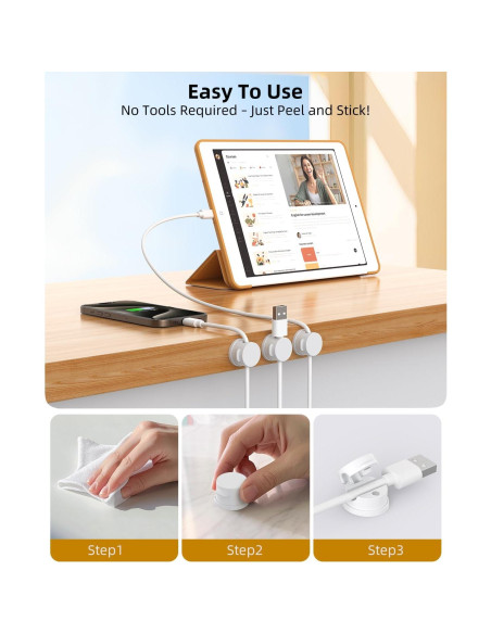 Organizador de Cables INCHOR 8 Pack Adhesivo Blanco