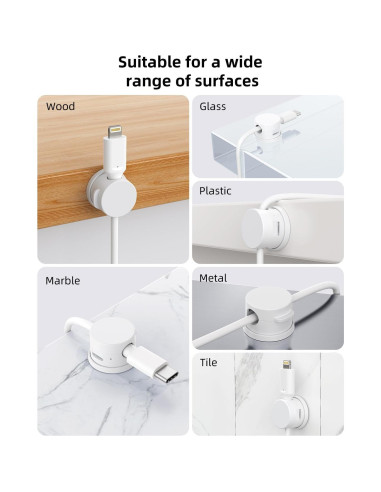 Organizador de Cables INCHOR 8 Pack Adhesivo Blanco