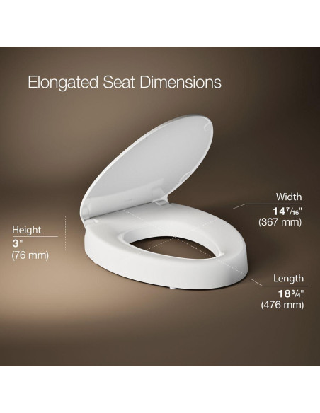 Asiento de Inodoro Elevado KOHLER Hyten 7.62 cm Cierre Suave Blanco