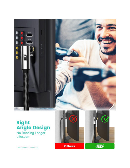 Cable de Subwoofer EMK RCA Macho a Macho 0.5M 90 Grados