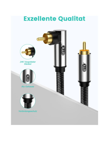 Cable de Subwoofer EMK RCA Macho a Macho 0.5M 90 Grados