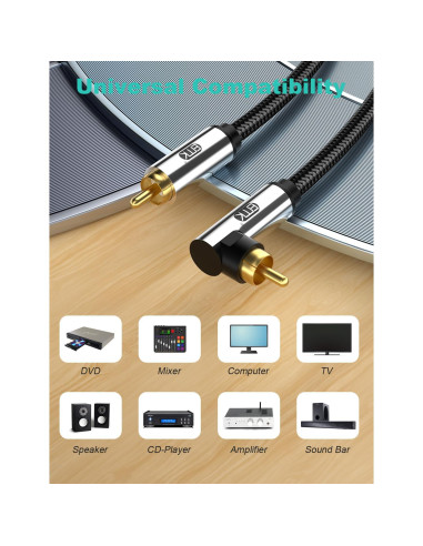 Cable de Subwoofer EMK RCA Macho a Macho 0.5M 90 Grados