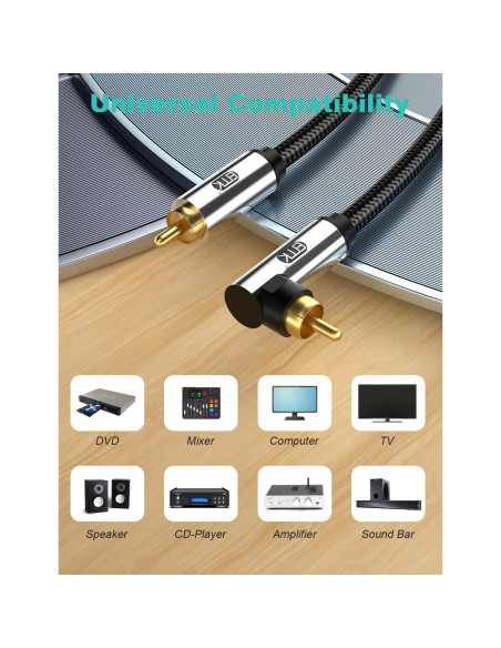 Cable de Subwoofer EMK RCA Macho a Macho 0.5M 90 Grados