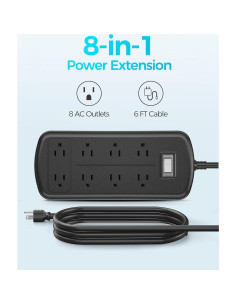 Toma de Corriente Exterior EIGSO IPX6 con 8 Salidas y 1.83m 2