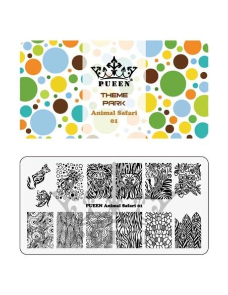 Placa de Estampado de Uñas PUEEN Safari Animal 01 125x65mm