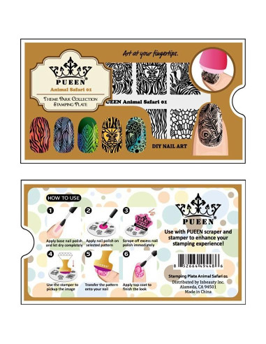 Placa de Estampado de Uñas PUEEN Safari Animal 01 125x65mm