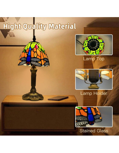 Lámpara de Mesa Tiffany Libélula Hecha a Mano 35.5cm