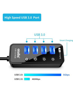 Hub USB 3.0 Atolla de 4 Puertos con Carga Inteligente 2