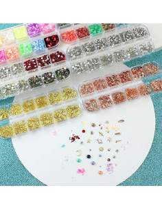 Kit de Studs para Uñas Artdone - 6 Cajas Multicolor y 15 Hojas de Pegatinas Doradas 2