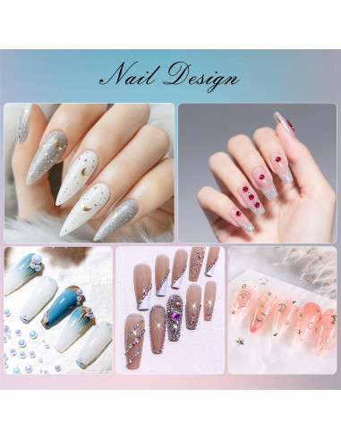 Kit de Studs para Uñas Artdone - 6 Cajas Multicolor y 15 Hojas de Pegatinas Doradas