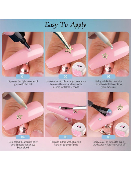 Kit de Studs para Uñas Artdone - 6 Cajas Multicolor y 15 Hojas de Pegatinas Doradas