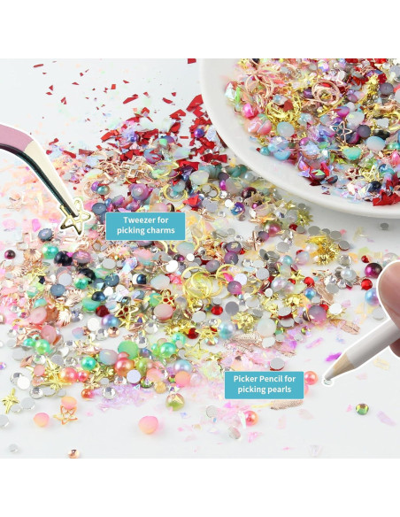 Kit de Studs para Uñas Artdone - 6 Cajas Multicolor y 15 Hojas de Pegatinas Doradas