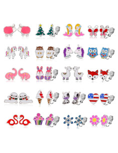 20 Pares de Pendientes de Clip para Niños - Animales Lindos