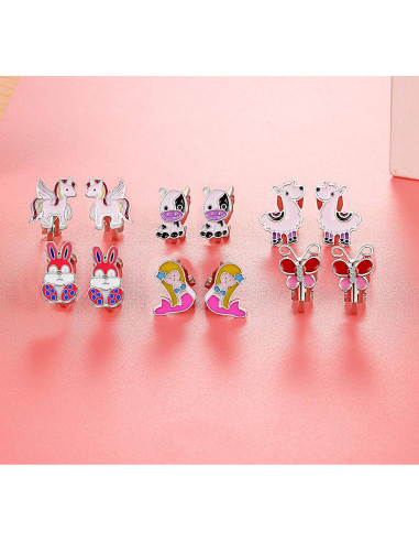 20 Pares de Pendientes de Clip para Niños - Animales Lindos