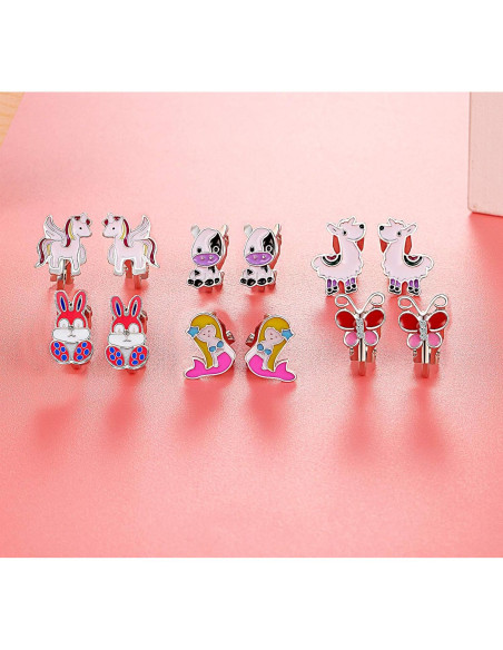 20 Pares de Pendientes de Clip para Niños - Animales Lindos