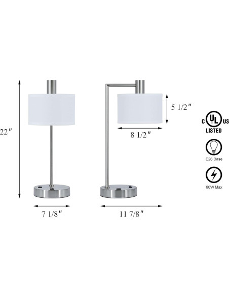 Lámpara de Mesa XiNBEi Lighting USB Niquel Cepillado 55.9cm