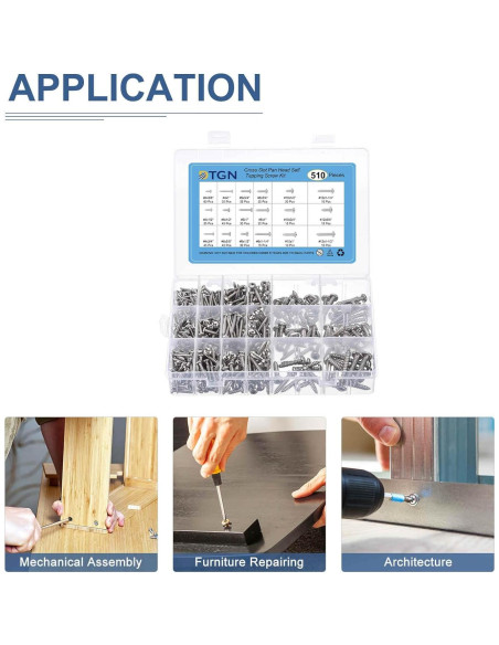 Kit de Tornillos Autoperforantes de Acero Inoxidable 304 - 510 Pcs